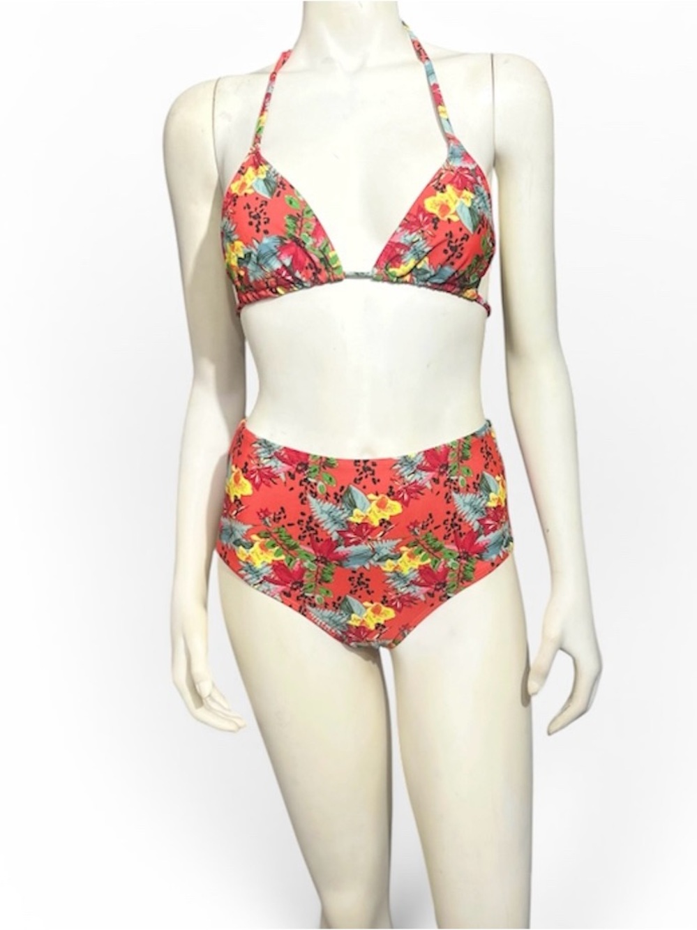SHEIN Coral Floral High-Waist Triangle Bikini